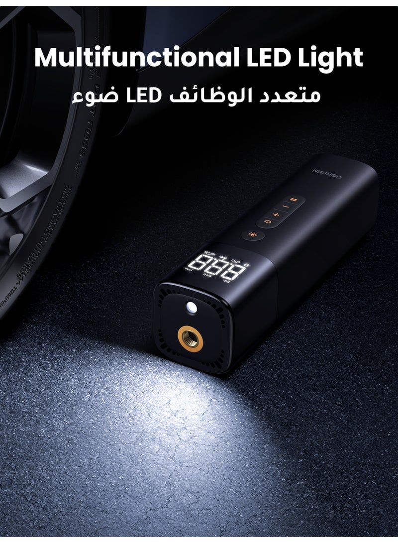 يو جرين منفاخ إطارات كهربائي (0.2–10.3 بار / 3–150 PSI)، مضخة هواء محمولة، مضخة إطارات صغيرة بشاشة LED رقمية، مع ضوء LED للدراجات الهوائية والنارية والسيارات - Image 5